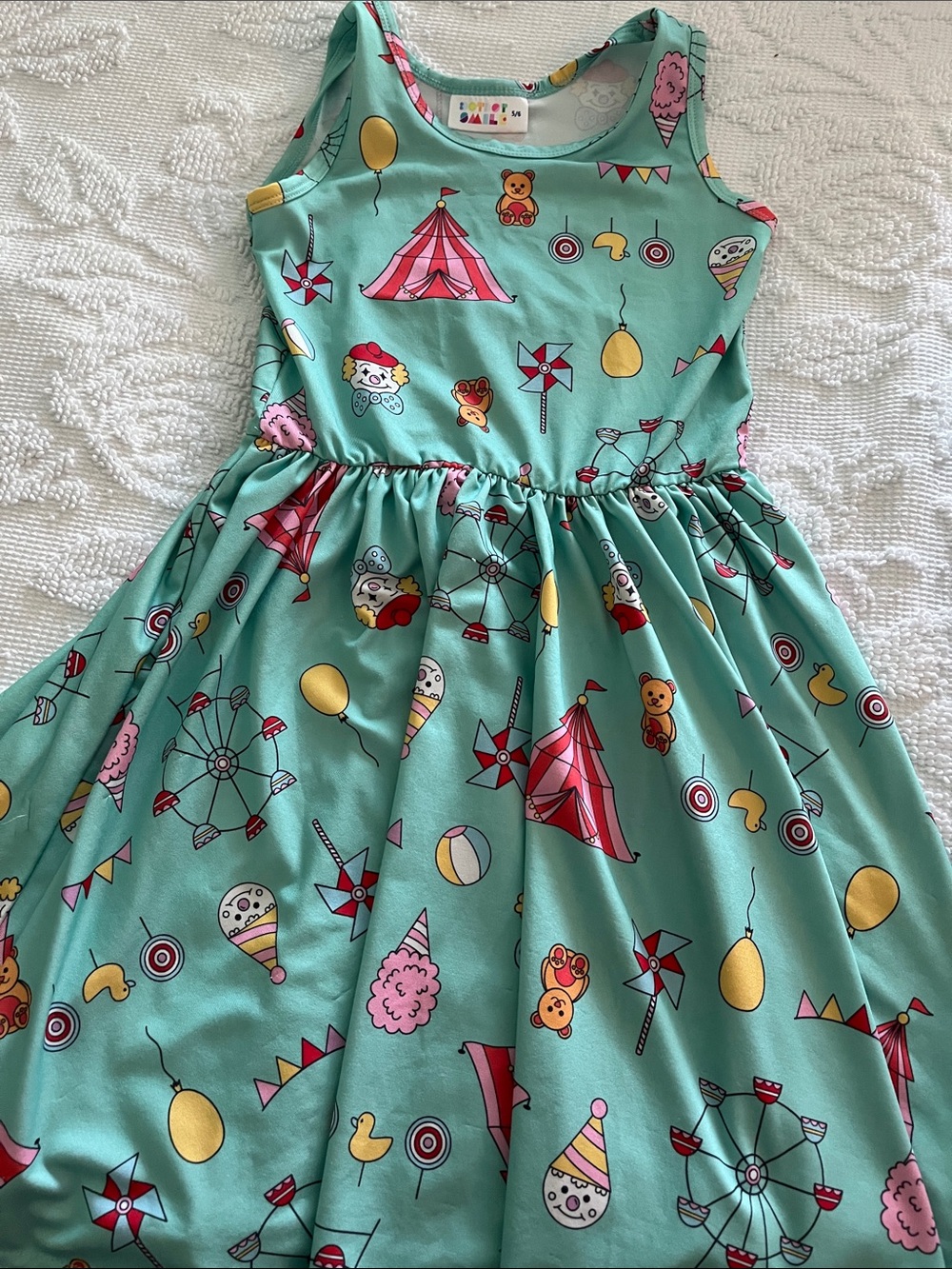 Girls Carnival Print Dress in Mint Green